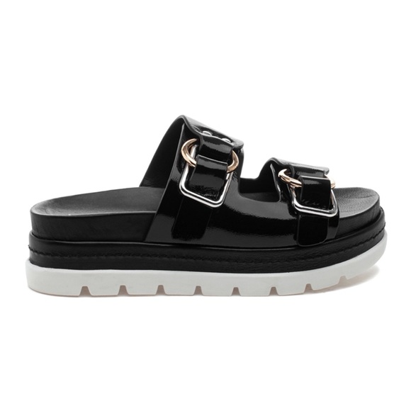 J/SLIDES Shoes - J/SLIDES BAHA Black Naplak Patent Leather Sandal